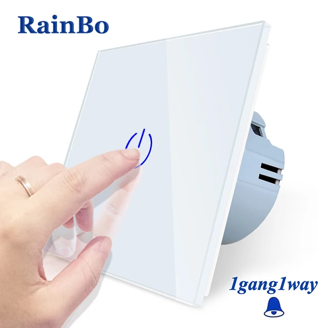 RainBo Кристалл-стеклянная панель-Переключатель ЕС сенсорный-переключатель экрана-настенная дверь-звонок-переключатель 1ганг-1way 110~ 250 В дверной звонок-переключатель A1911MLW/B - Цвет: White