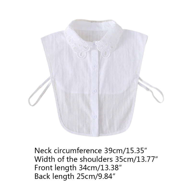 

Women Sweet Hollow Out Floral Lace Lapel False Collar Button Down Striped Jacquard White Detacahble Half Shirt Dickey