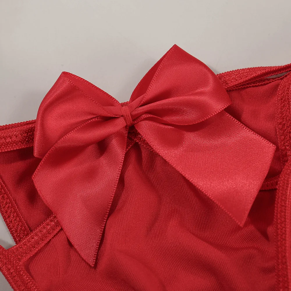

Sexy bow-knot Bra Set Women Halter Embroidery Hollow Out Lingerie Two Pieces Set G String Thong Panties Outfits Red Lenceria