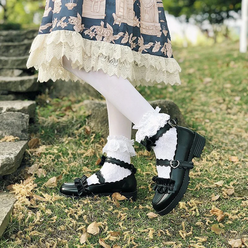 

3 colors Girl Lolita Shoes Low Heel Shoes Comfortable Kawaii Harajuku Bowknot PU Shoes Tea Party JK Shoes Women Lolita Cosplay