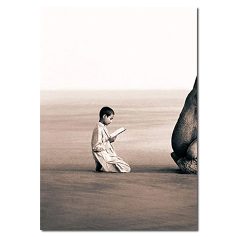 

Posters Abstract Elephant Listening To a Child Reading Canvas Painting Posters and Prints Wall Art Pictures for Living Room 3Pcs