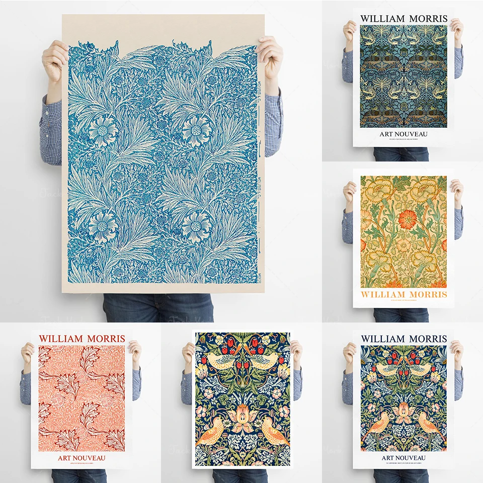 

William Morris Exhibition Poster, William Morris Print, Art Nouveau, Ornamental Carpet, Fabric Textured Background, Textile Art
