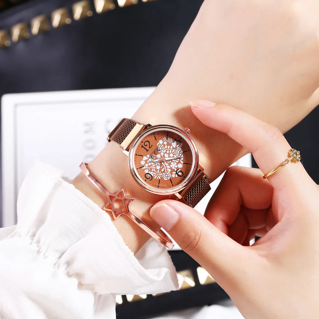2020 Creative Heart Ladies Quartz Watches Womens Rose Casual Milan Strap Wrist Watch Luxury Brand Stainless Steel Magnetic Clock | Наручные