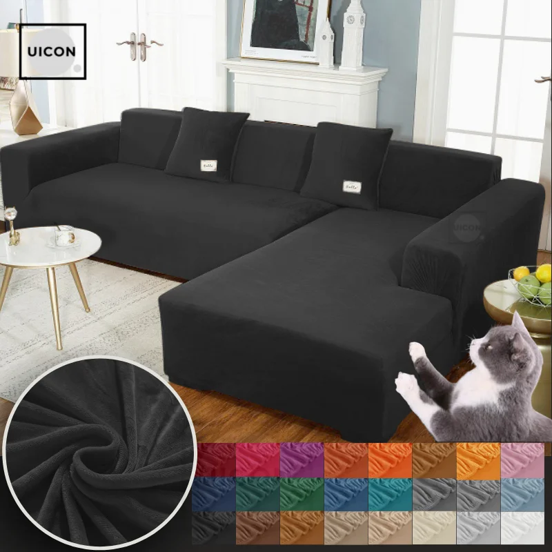 

Черные L-образные Бархатные чехлы для дивана в гостиную, эластичные Чехлы для дивана, чехол для кушетки, эластичный чехол для углового диван...