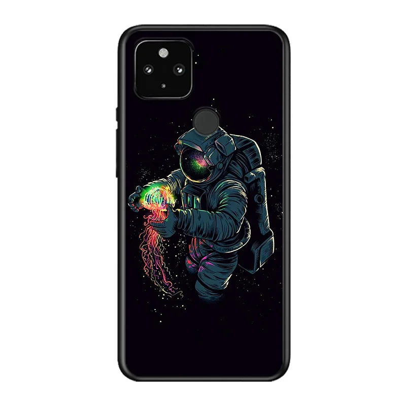 

Cartoon Astronaut Space Universe Planet Soft TPU Silicone Black Cover For Google Pixel 5 4A 5G 4 XL Phone Case