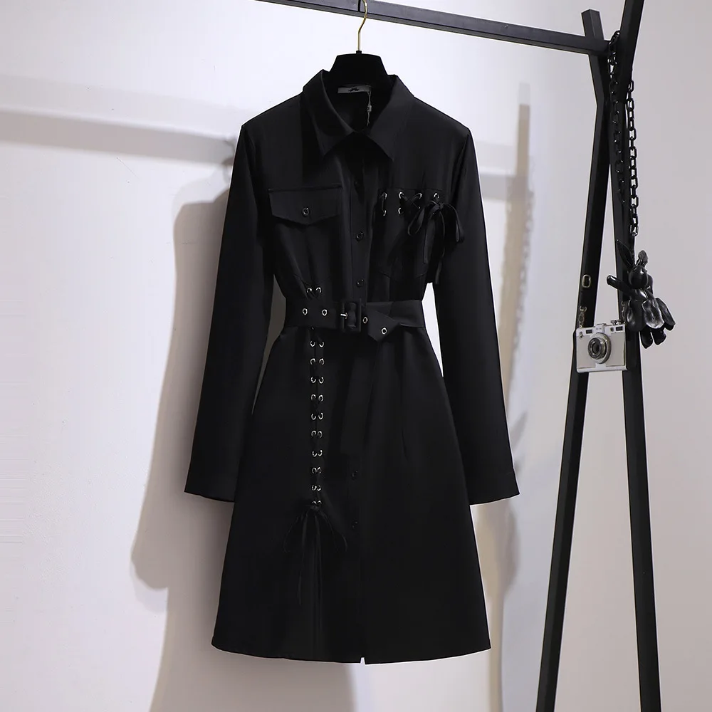 Новое осенне-зимнее женское платье, большие свободные повседневные Черные платья-рубашки с длинным рукавом, поясом и пуговицами, 3XL, 4XL, 5XL, 6XL,... от AliExpress RU&CIS NEW