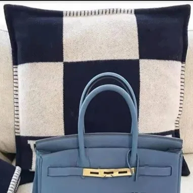 H Pillow 45cm Navy Новое кашемировое Клетчатое одеяло, вязанное крючком, мягкий шерстяной шарф, шаль, портативный теплый диван, кровать, флисовое вязаное розовое одеяло, наволочка - Цвет: H Pillow 45cm Navy