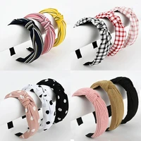 women elegant top knot headband print dot hairbands girls striped plaid flower hair hoop fashion hair accessories fg0320