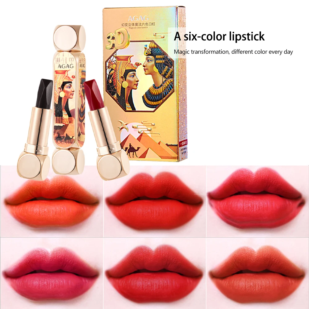 

Double Tube And One 6-Color Lipstick Phantom 3D Magic Six-Color Matte Lipstick Not Easy To Take Off Makeup Sexy Lipstick Makeup