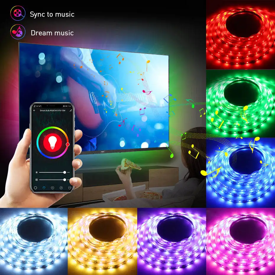 

With Alexa Google 10m RGB LED Strip Light LED Flexible Strip Home with Tuya Smart Life APP Wifi Controller 12V 5050 30led/m DC