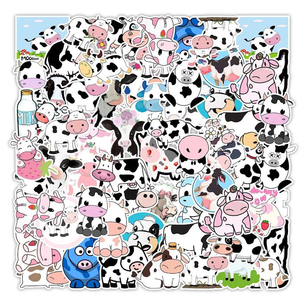 10/50 Uds de la fresa Linda vaca animales de dibujos animados pegatina para ordenador port&aacute;til monopat&iacute;n equipaje calcoman&iacute;as para refrigerador pegatinas de grafiti-1