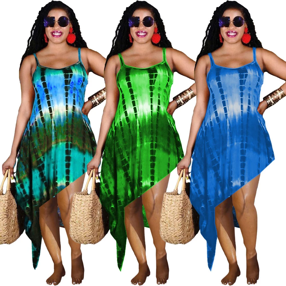 

Gradient Tie Dye Printed Irregular Maxi Dresses for Women Strapless Backless Bohemian Dress Summer Female Vacation Beach Dress