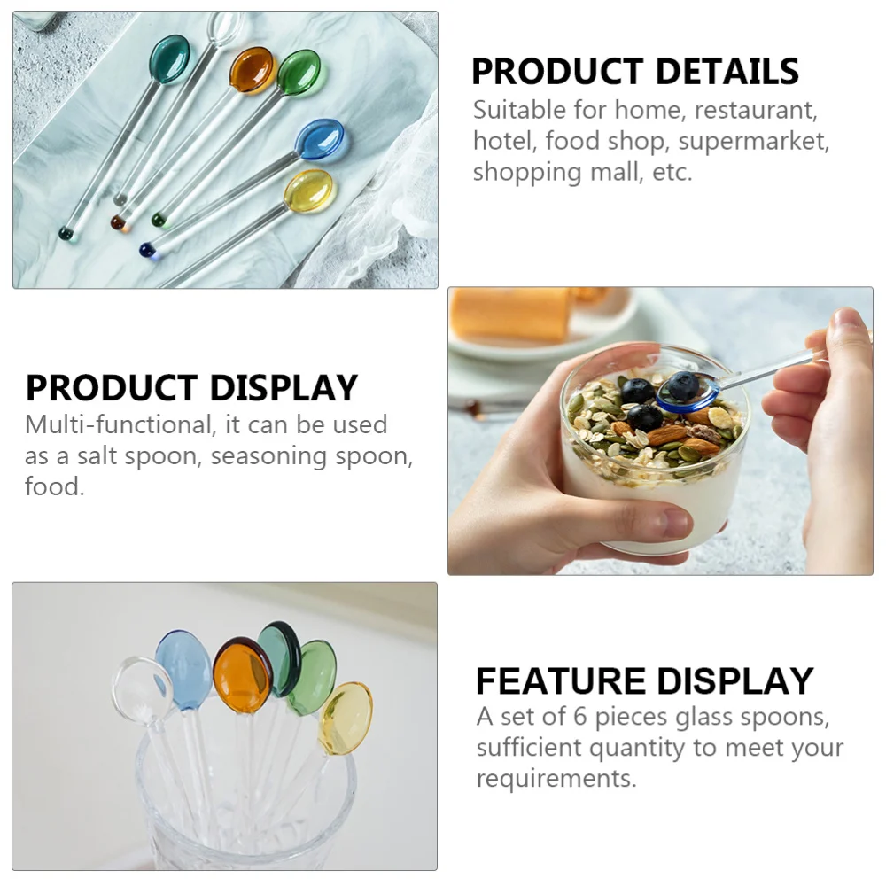 

6Pcs Creative Glass Coffee Spoons Dessert Scoop Cake Scoop for Home Cafe