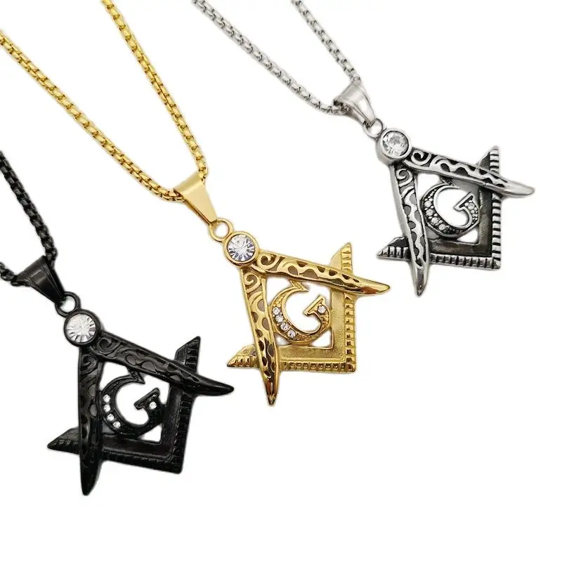 Цепочка с кулоном каменщика из нержавеющей стали золотого цвета фианитом| |