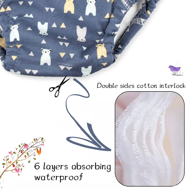 Bragas de entrenamiento de algod&oacute;n para beb&eacute;, pa&ntilde;ales de tela lavables para ni&ntilde;os, impermeables, reutilizables, ecol&oacute;gicas, 6 capas, 4 Uds./lote-4