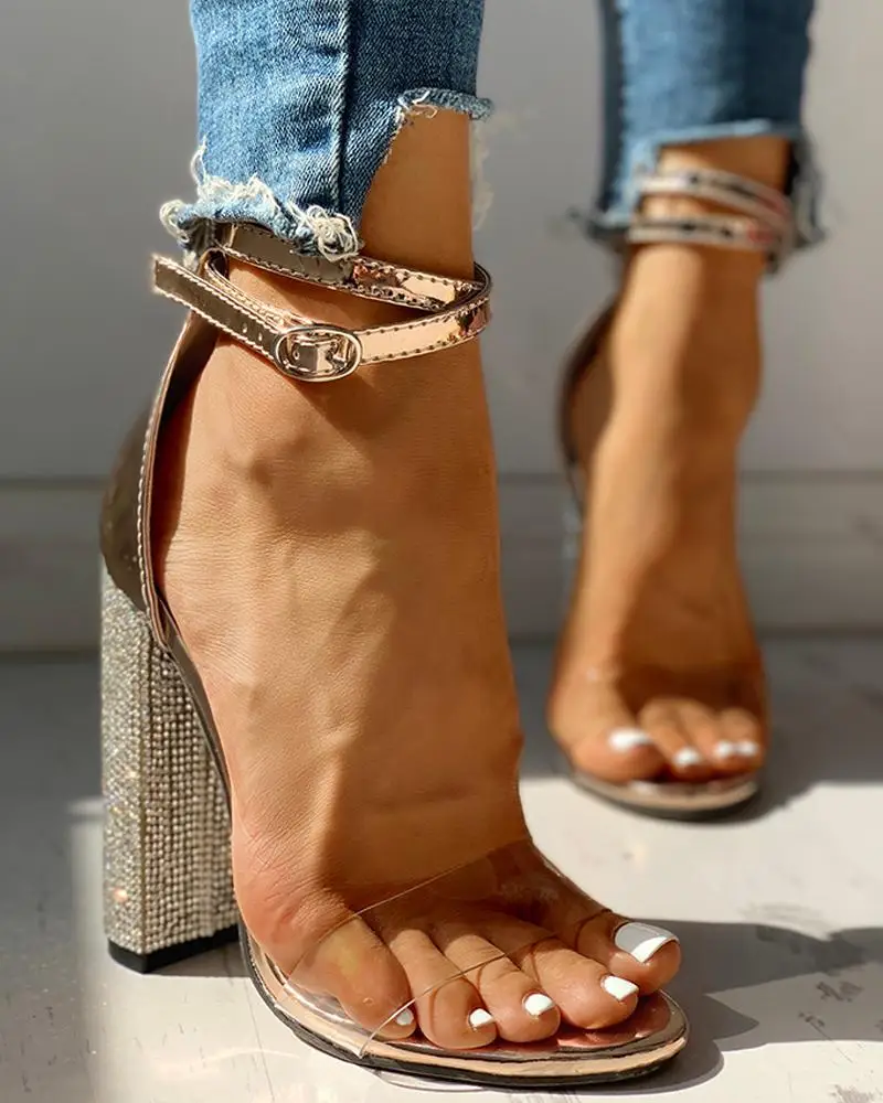 Летние женские туфли на высоком каблуке прозрачные босоножки с Т образным