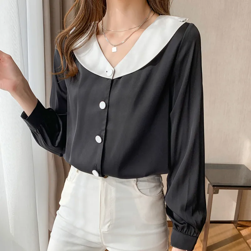 

Топ женский из атласной ткани с длинными рукавами, новинка весны 2021, Корейская профессиональная одежда, модная Свободная Повседневная блуз...