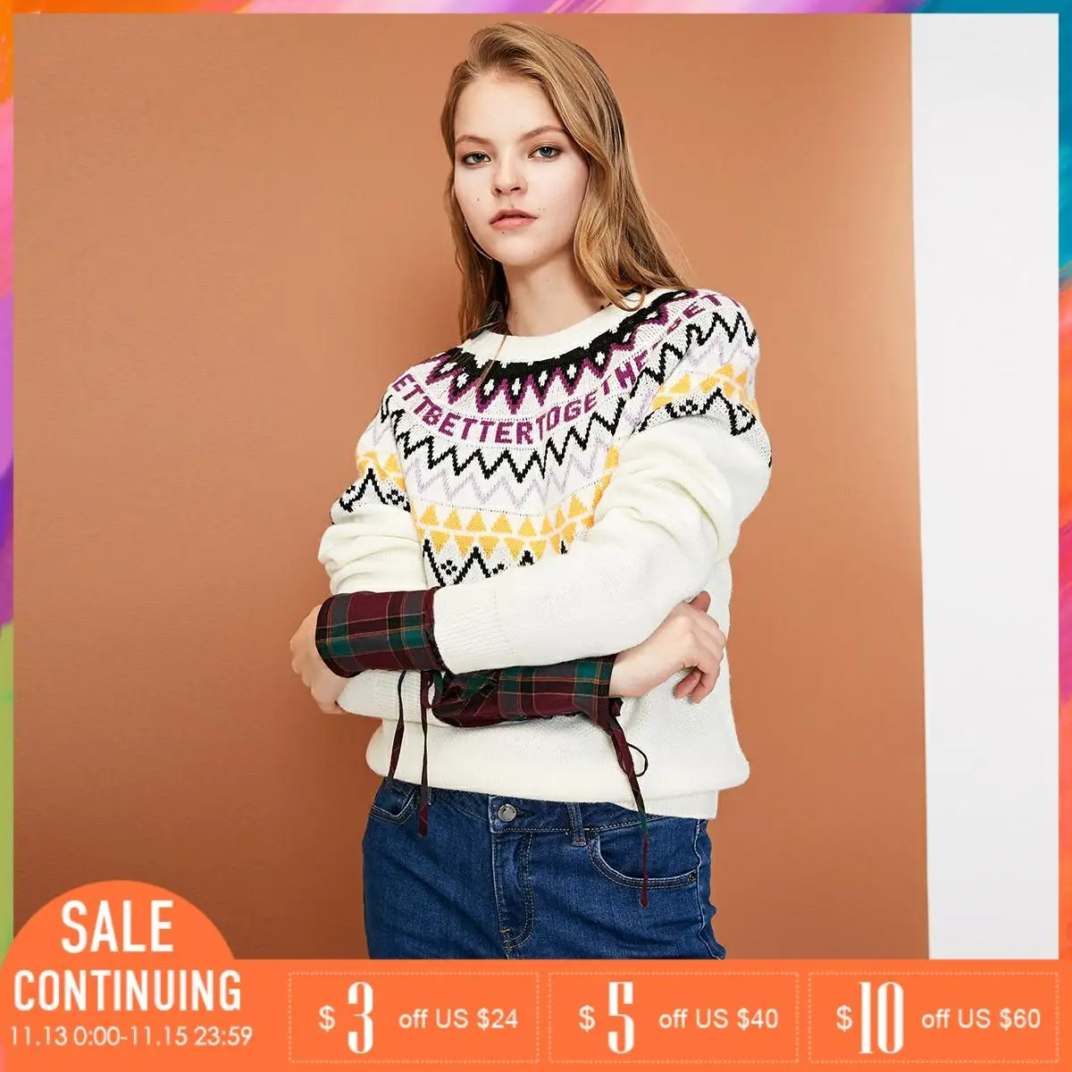 Только для женщин осень и зима письмо печати сплайсинга пуловер свитер | 118413508|