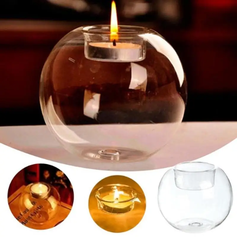 

Candle Holder Glass Transparent Candlestick Ornament Cover Desktop Hollow Shade Banquet Crystal Round Decoration Table Tealight