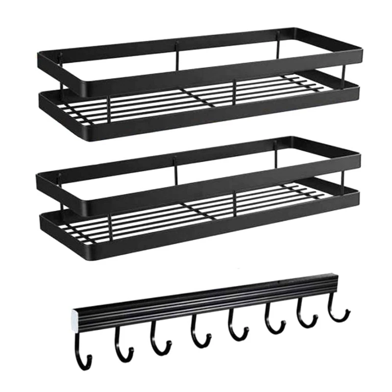 

Spice Rack Wall Without Drilling with Kitchen Rail Hook Hanging Spice Rack Cabinet Door Shelf for Kitchen Bathroom