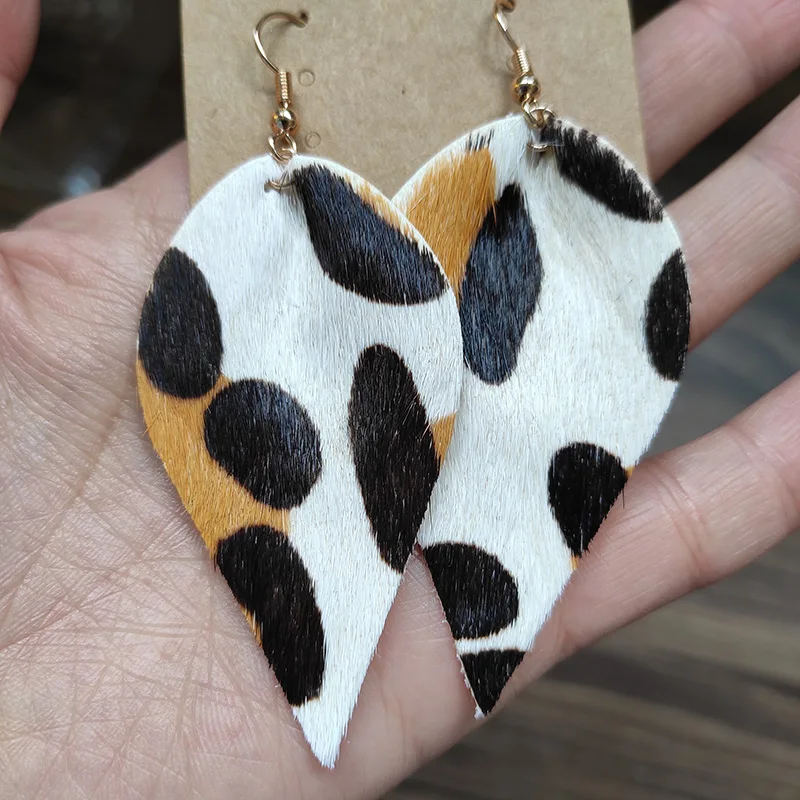 

M&G White Real Cow Leather Earrings Feather for Women Dangle Leaf Statement Drop Earring Leather Jewelry Trendy Accessories Gift