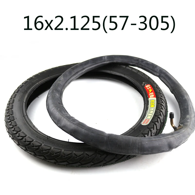 inner and outer tire Good Quality Electric Bicycle Tires 16x2.125 Inch Electric Bicycle Tire Bike Tyre Inner Tube Size 16*2.125 with A Bent Angle - Цвет: inner and outer tire
