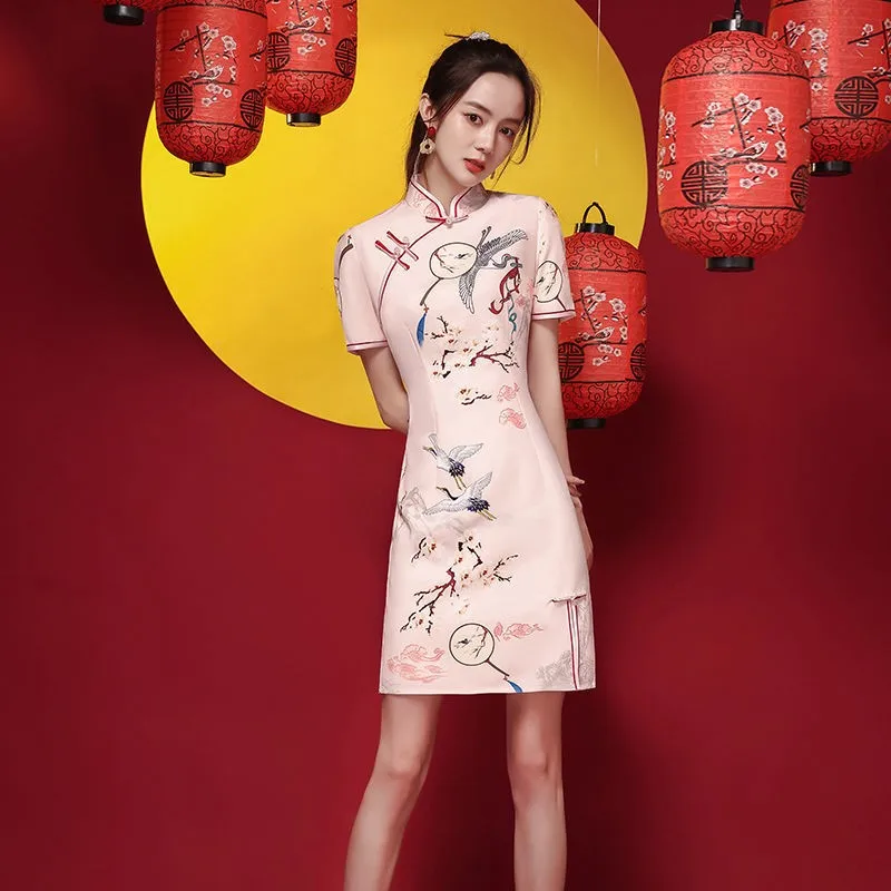 Винтажное платье-Ципао с цветочным принтом женское традиционное китайское
