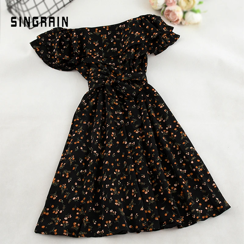 SINGRAIN женское плечами богемное платье ТРАПЕЦИЕВИДНОЕ винтажное пляжное