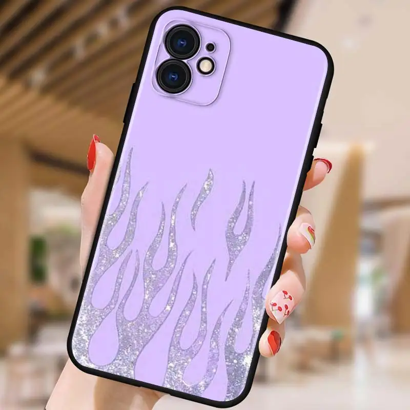 

Red Blue Neon Flames Fire for iPhone 5 5S 6 7 8 X XR XS 11 SE 12 2020 mini Plus Pro MAX TPU Black Soft Cover