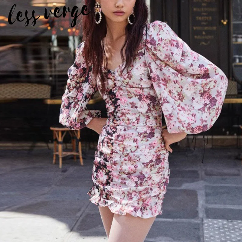 Lessverge винтажное Бандажное облегающее платье с цветочным принтом женское