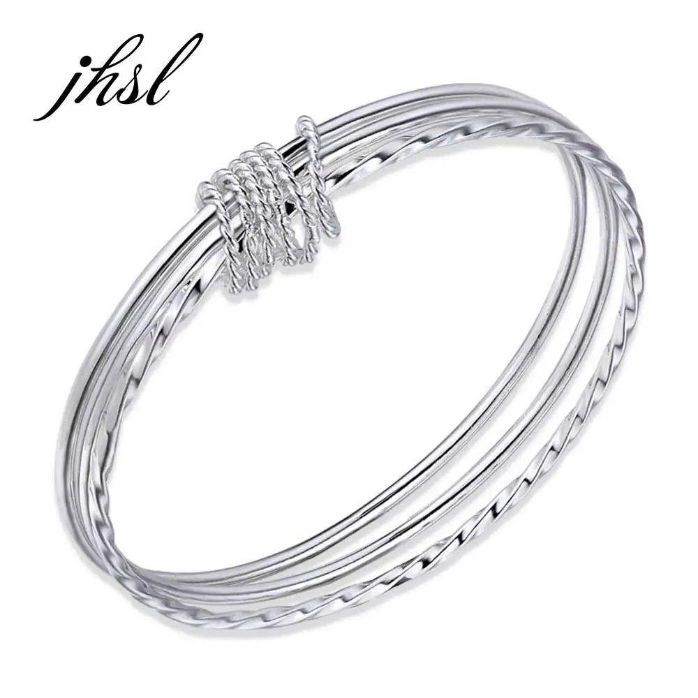 

JHSL Fine jewelry Real 999 Sterling Silver Women Bangles Bracelet 3 Cicles 6cm in Diameter Great Mother Gift