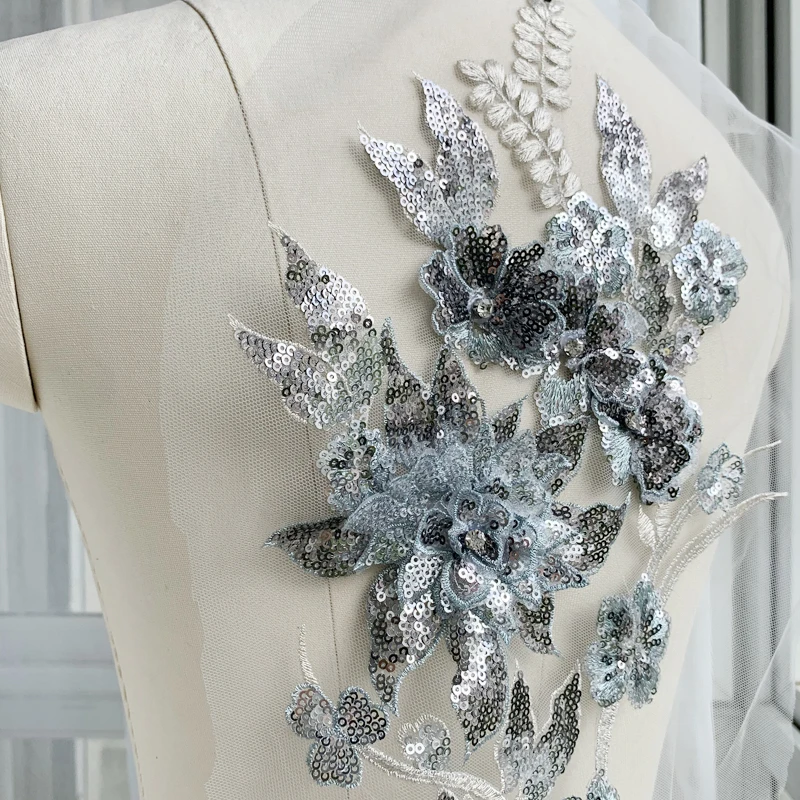 Цветная Цветочная кружевная нашивка с блестками для ногтей аппликация из ткани