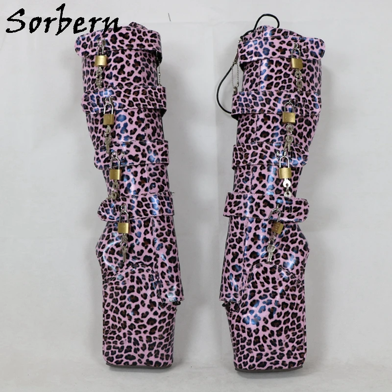 Sorbern Розовый Леопард-пуанты на каблуке женская обувь ботинки с замком до середины