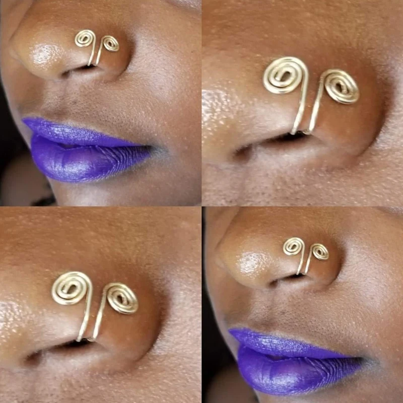 

Spiral Fake Piercing Nose Ring 2021 Punk Gold Silver Color Clip Nose Ring Ear Clip Cuff