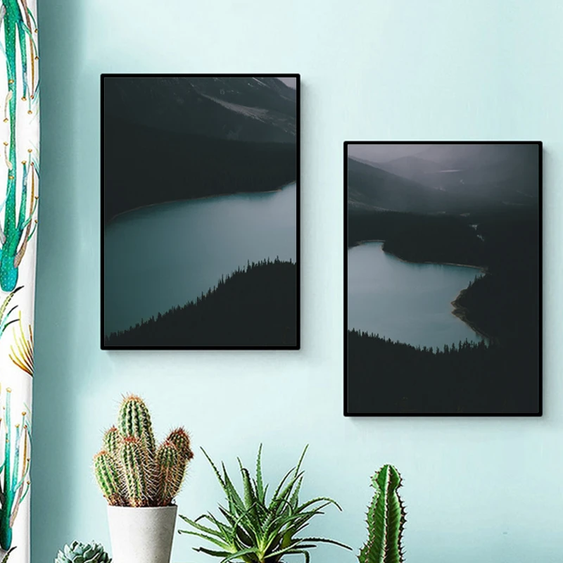 Landscape Canvas Posters and Prints Nordic Mountain Lake Painting Nature Scenery Wall Art Pictures for Living Room Decoration | Дом и сад