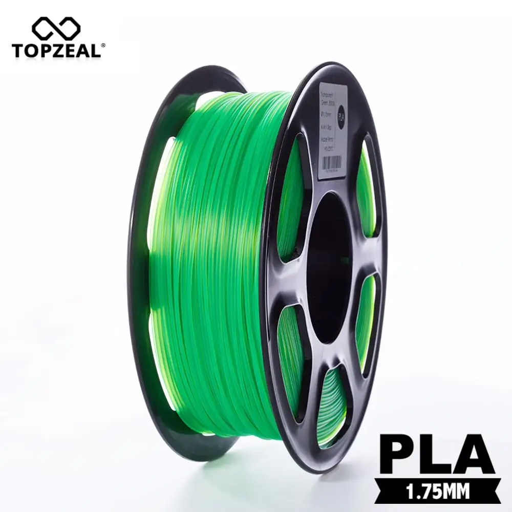 TOPZEAL Прозрачный 3D-пластик PLA 1,75 мм 1 кг Точность размеров +/- 0,02 мм Прозрачный зеленый для принтера.