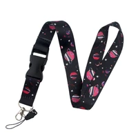 pink planet art key chain webbings ribbons neck strap for phone keys id card cartoon lanyards