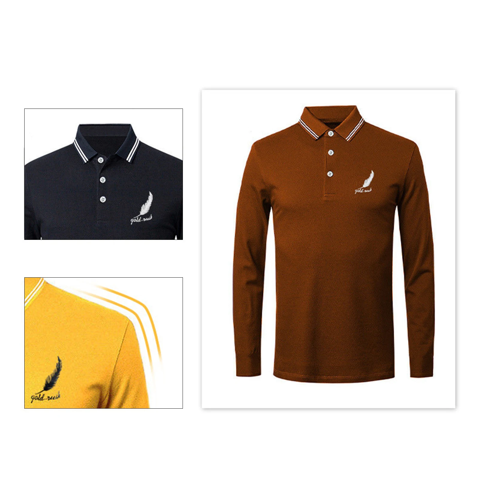 

Autumn Men's Sport Shirts Tops Turn Down Collar Base Buttons Long Sleeve Feather Print Shirt Solid Casual Pullover Top