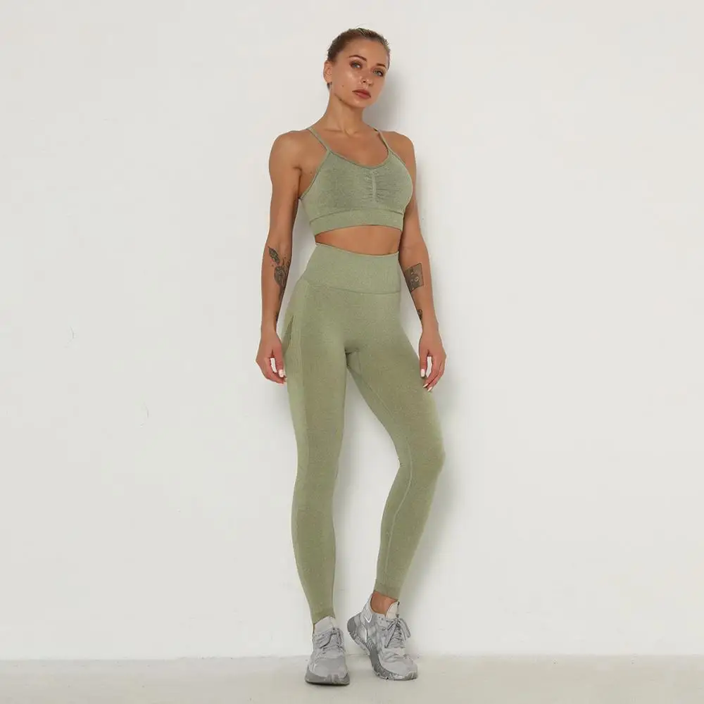 

Women Seamless Yoga Set Fitness Sports Suits Gym Clothing Long Sleeve Crop Top Shirts High Waist Running Leggings Workout Pants