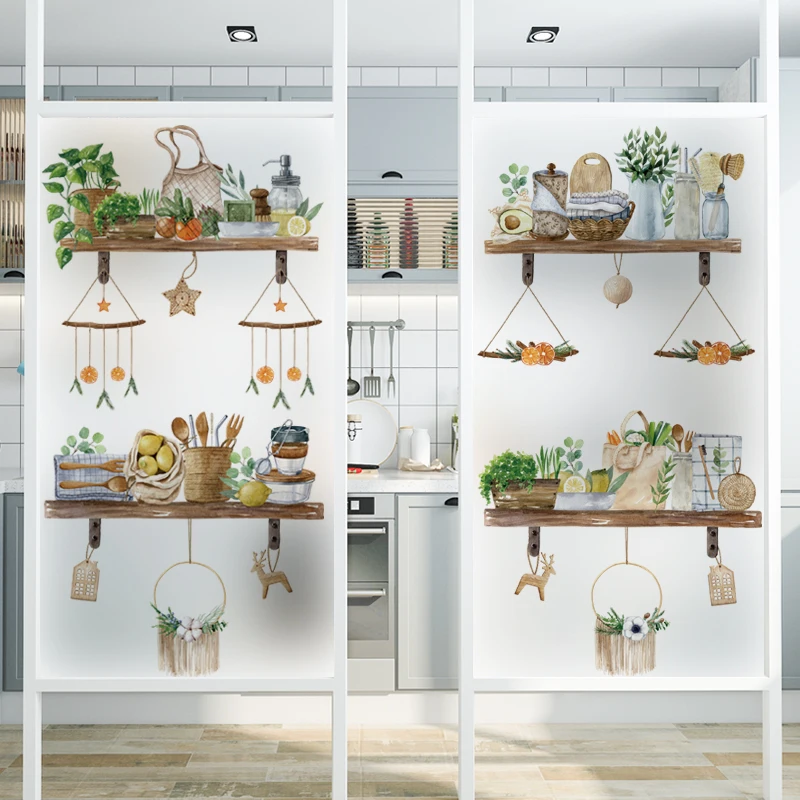 Зеленое растение подвесная корзина кухонная стеклянная пленка