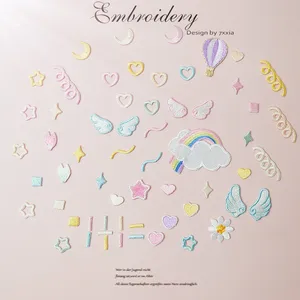 Самоклеящийся мультяшный набор, вышитые нашивки для одежды, наклейки на одежду, кошелек, звезда, сердце, радуга, аппликация в виде крыла