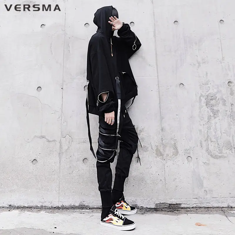 VERSMA в японском стиле Харадзюку на лента молнии пэчворк с принтом букв толстовки