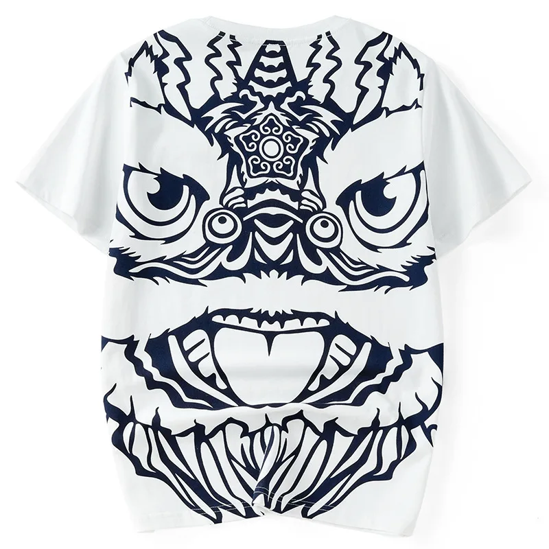 

Wimilous Men's T-shirt Cartoon Chinese Fashion Embroidered Short-Sleeve Chinese Styles Baggy Couples Print