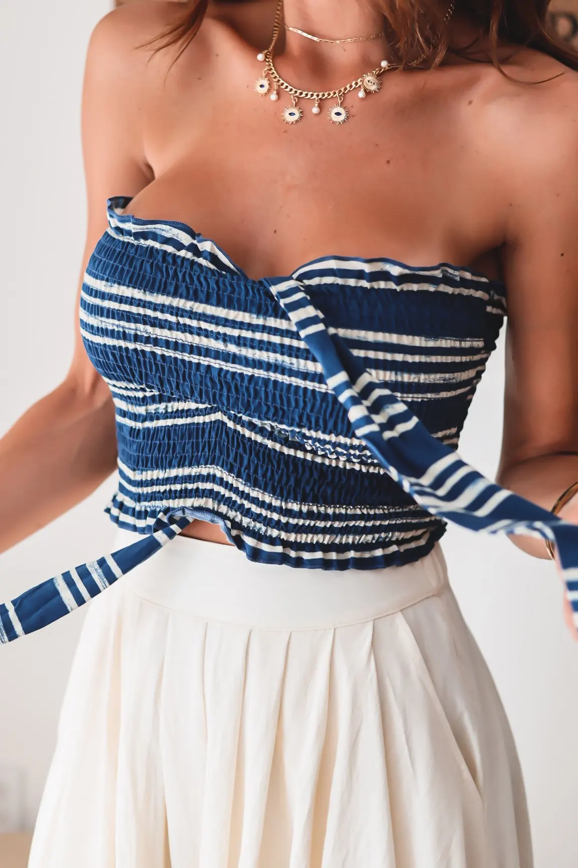 Кроп-топ Y2K в стиле бохо без рукавов Женский бандажный топ с лямкой на шее