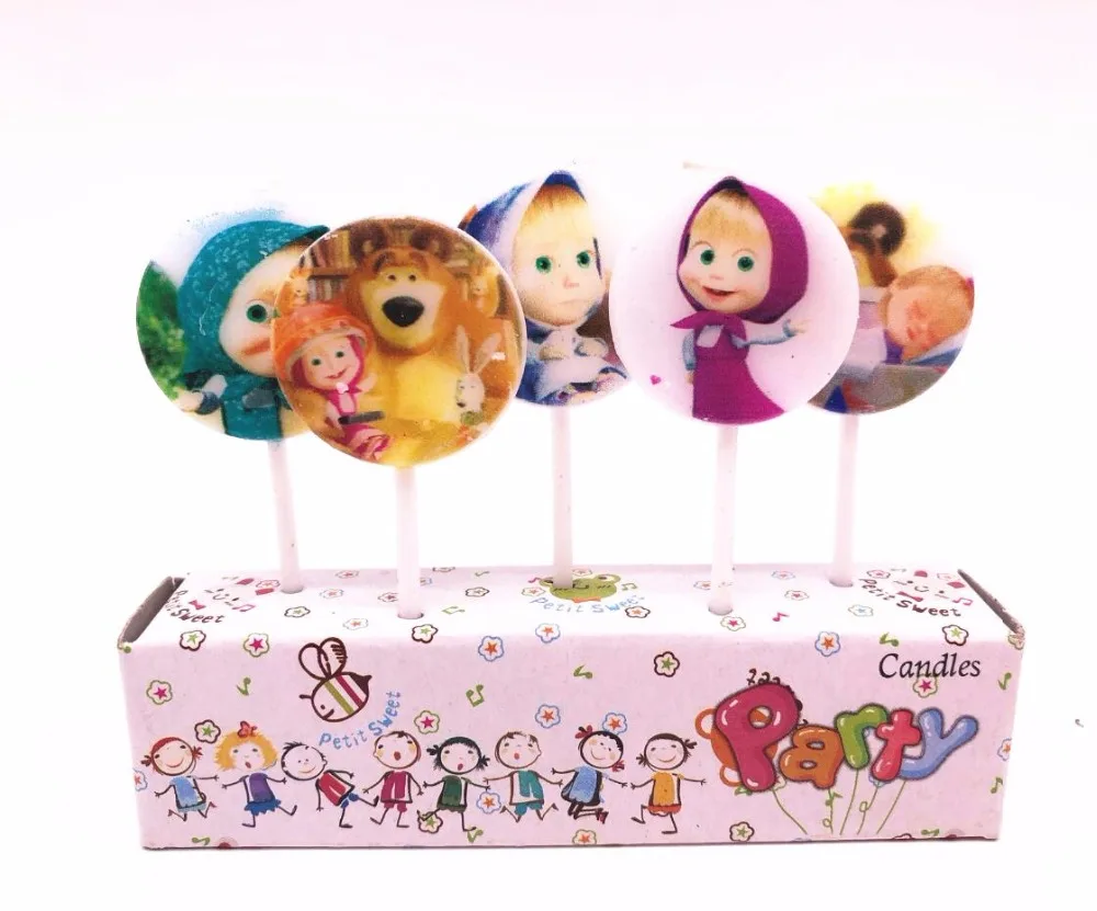 5 шт./партия вечерние принадлежности Маша и Медведь для детей свечи на день
