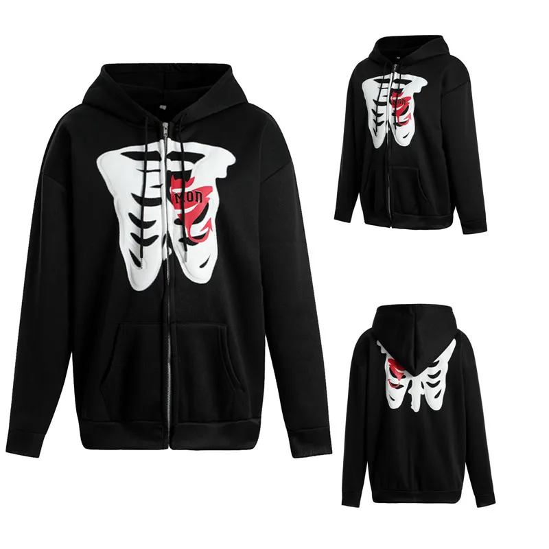 

Y2k толстовка на молнии для женщин с длинным рукавом с рисунком скелета винтажный Свитшот 90-х E-Girl Хэллоуин Повседневный Топ куртка