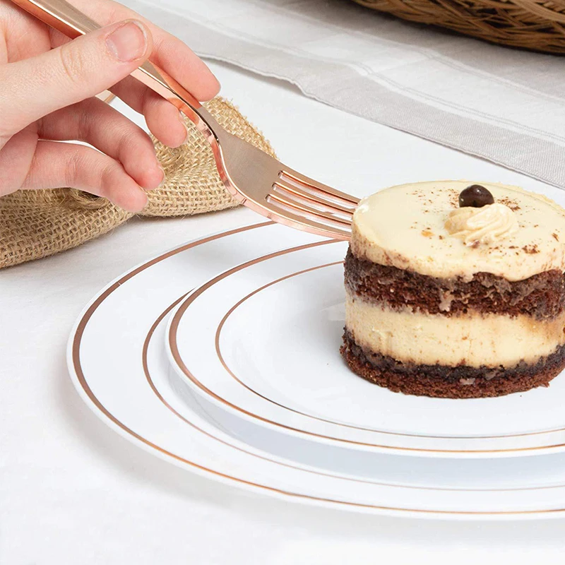 Одноразовые столовые приборы из розового золота 75 шт.|Одноразовая посуда для