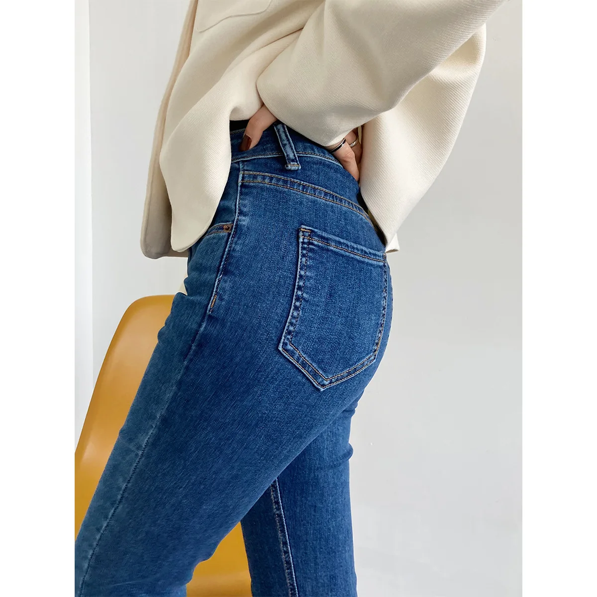 

Women's Fashion Autumn New Style High Waist Slim Temperament Slim Fit Chopstick Leg Jeans Split Cropped Jeans Women's Jeans