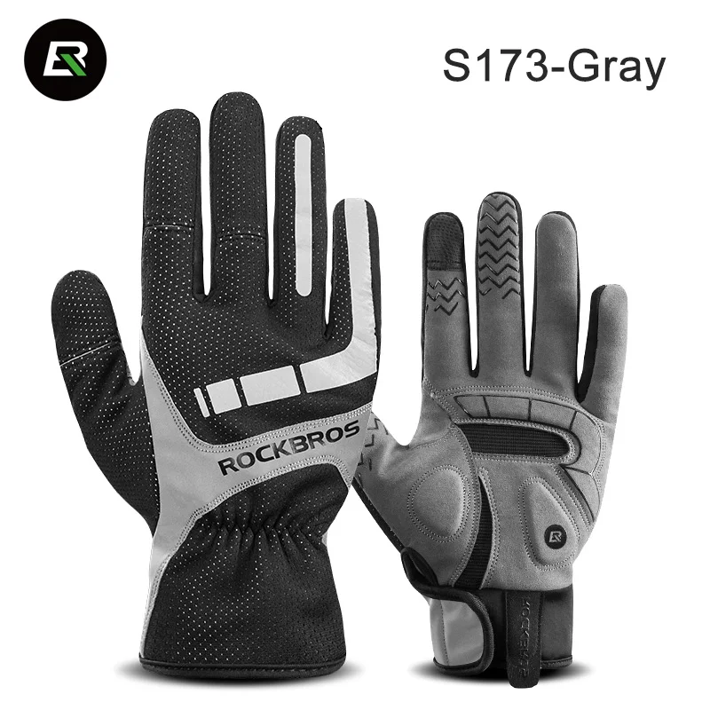 S173 Gray ROCKBROS зимние-40 градусов перчатки для велоспорта водонепроницаемые флисовые сохраняющие тепло перчатки для сенсорного экрана перчатки для велосипеда мото катания на лыжах Пешие прогулки - Цвет: S173 Gray