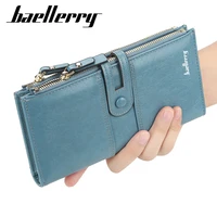 baellerry women clutch wallet made of leather large capacity double zipper coin purse female long credit card holder wallets